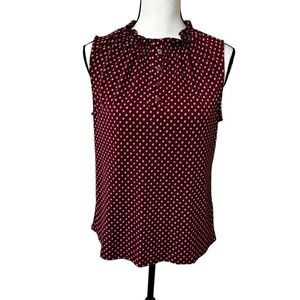 Adrianna Papell Red Purple Polka Dot‎ Ruffle Sleeveless Blouse Top Small Holiday